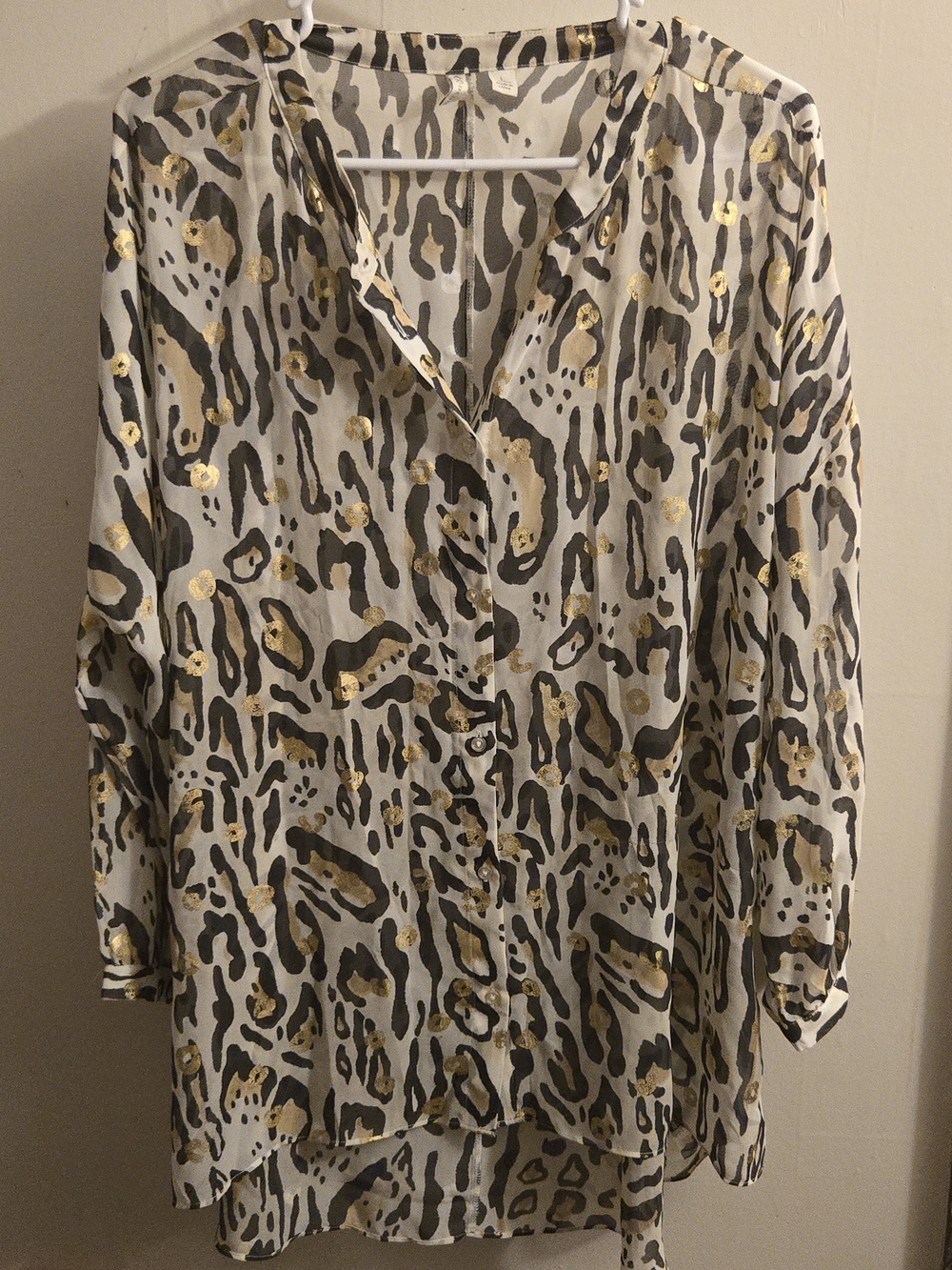 Cream Leopard-Print Blouse with Gold Accents